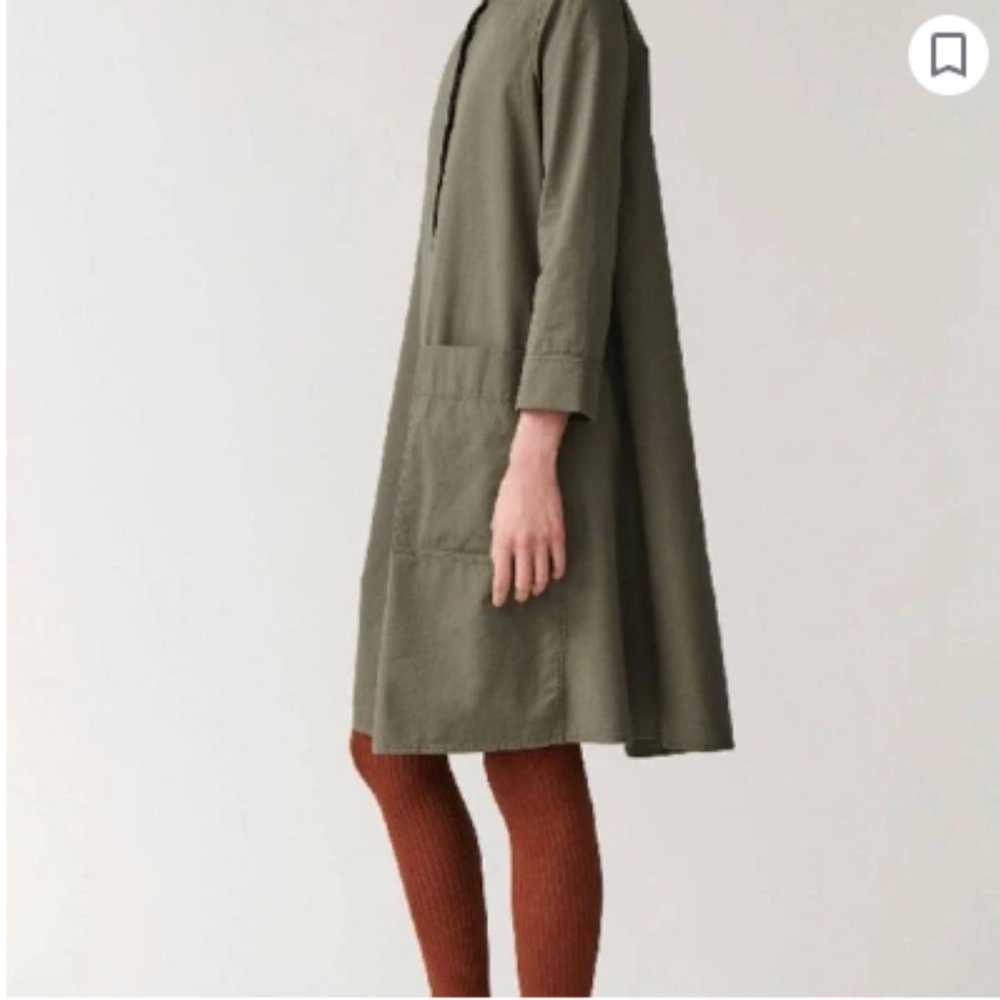 COS Olive Green A-Line Shirt Dress 100% Cotton